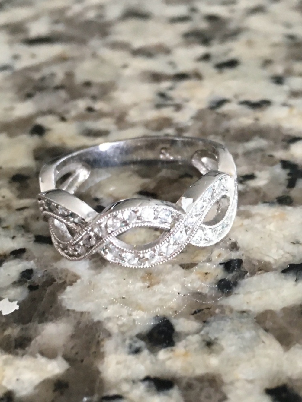 Silver Infinity Twist Ring with Pavé Detail - Women Jewelry